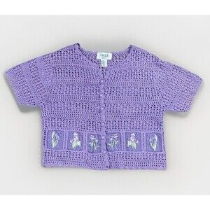 Vtg Y2k Teddi Dainty Embroidered Lavender Crochet Coquette Cardigan Womens PM